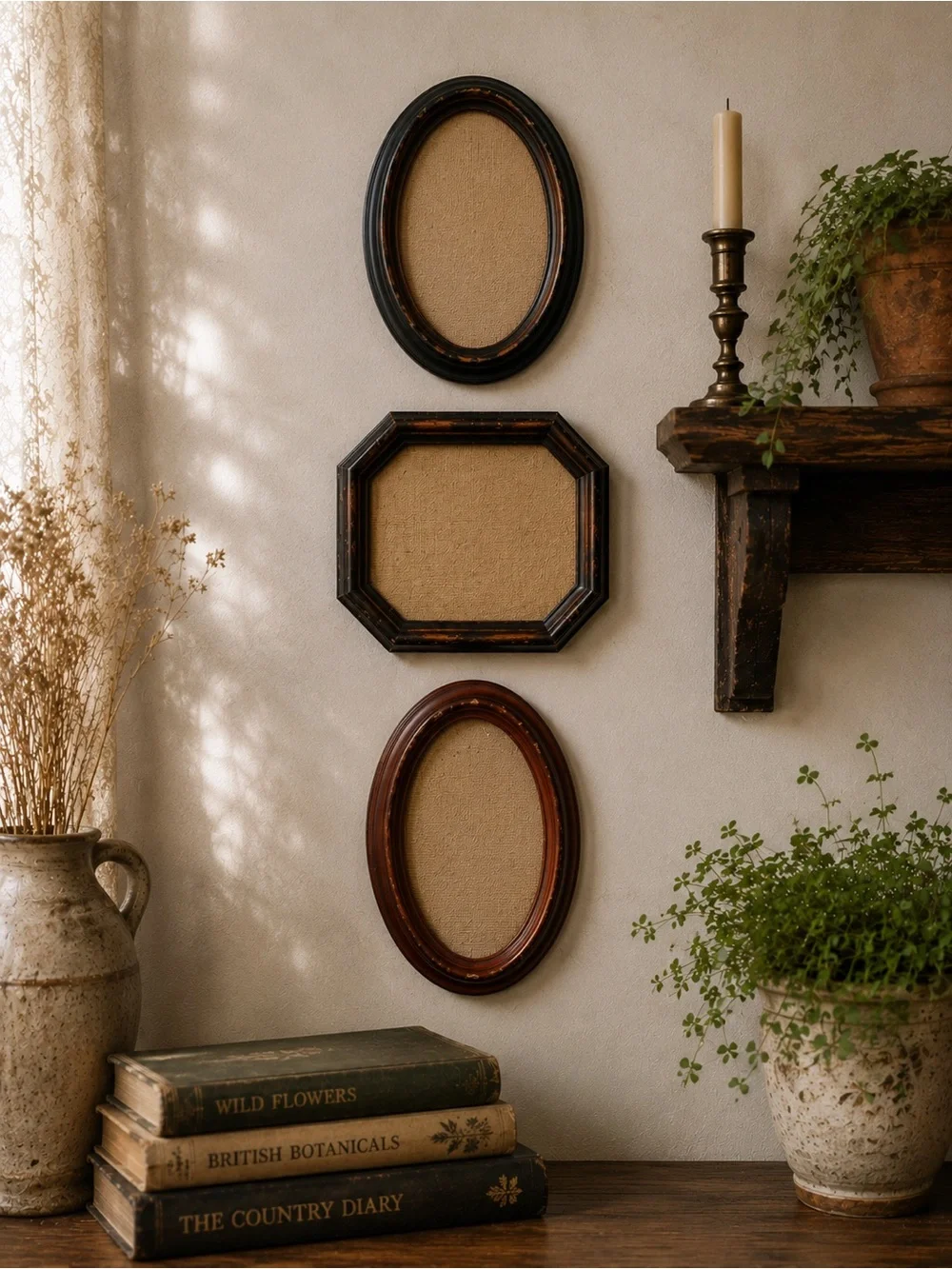 Classic Oval and Octagon Rustic Wall Frame Set - Brown and Black